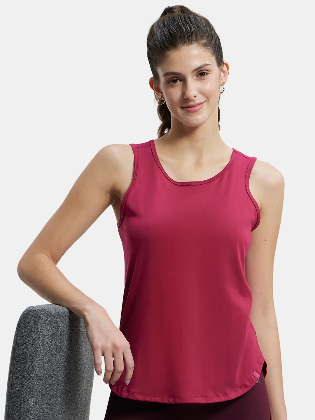

Jockey Super Combed Cotton Rich Solid Curved Hem Styled Tank Top -AW77, Maroon
