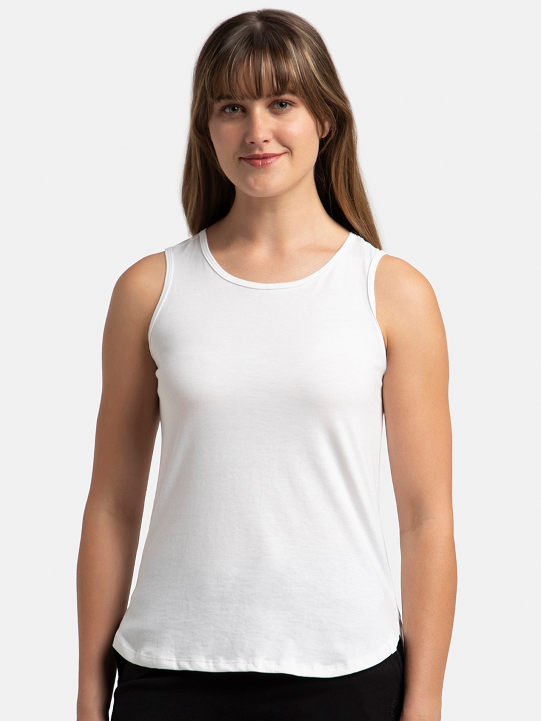 

Jockey Super Combed Cotton Rich Solid Curved Hem Styled Tank Top -AW77, White