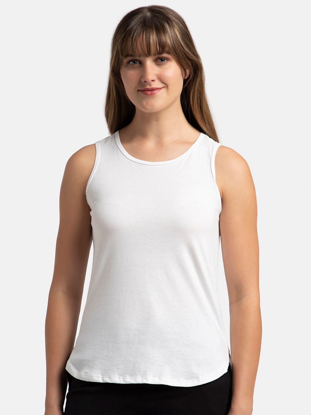 

Jockey Super Combed Cotton Rich Solid Curved Hem Styled Tank Top -AW77, White