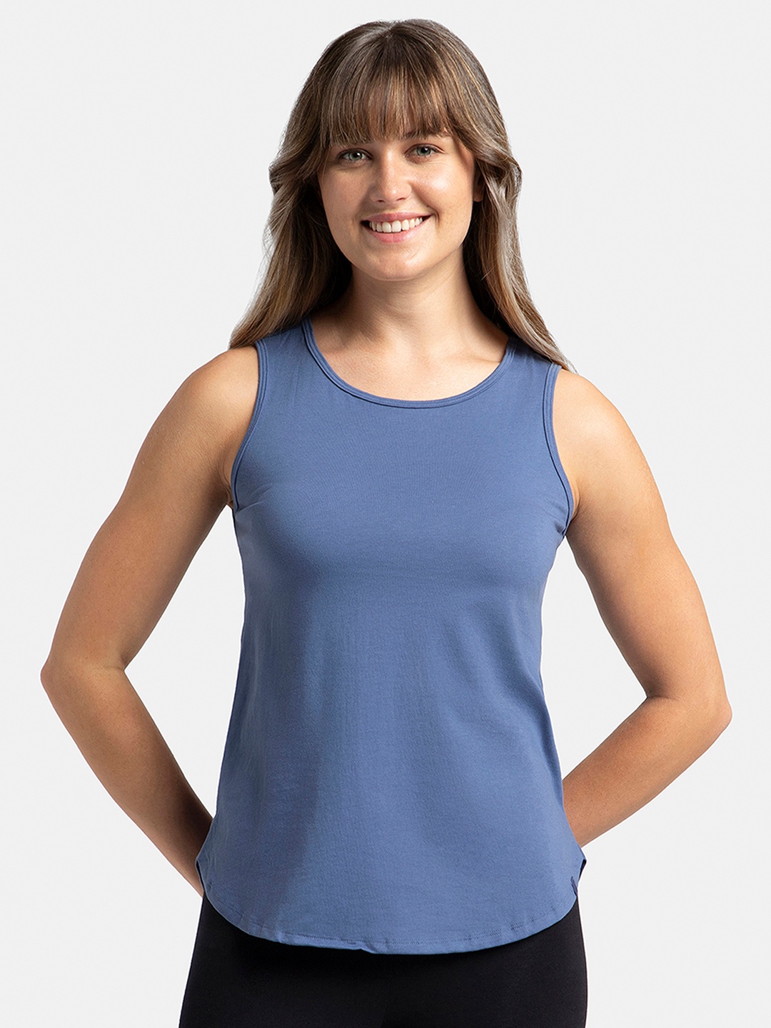 

Jockey Super Combed Cotton Rich Solid Curved Hem Styled Tank Top -AW77, Blue