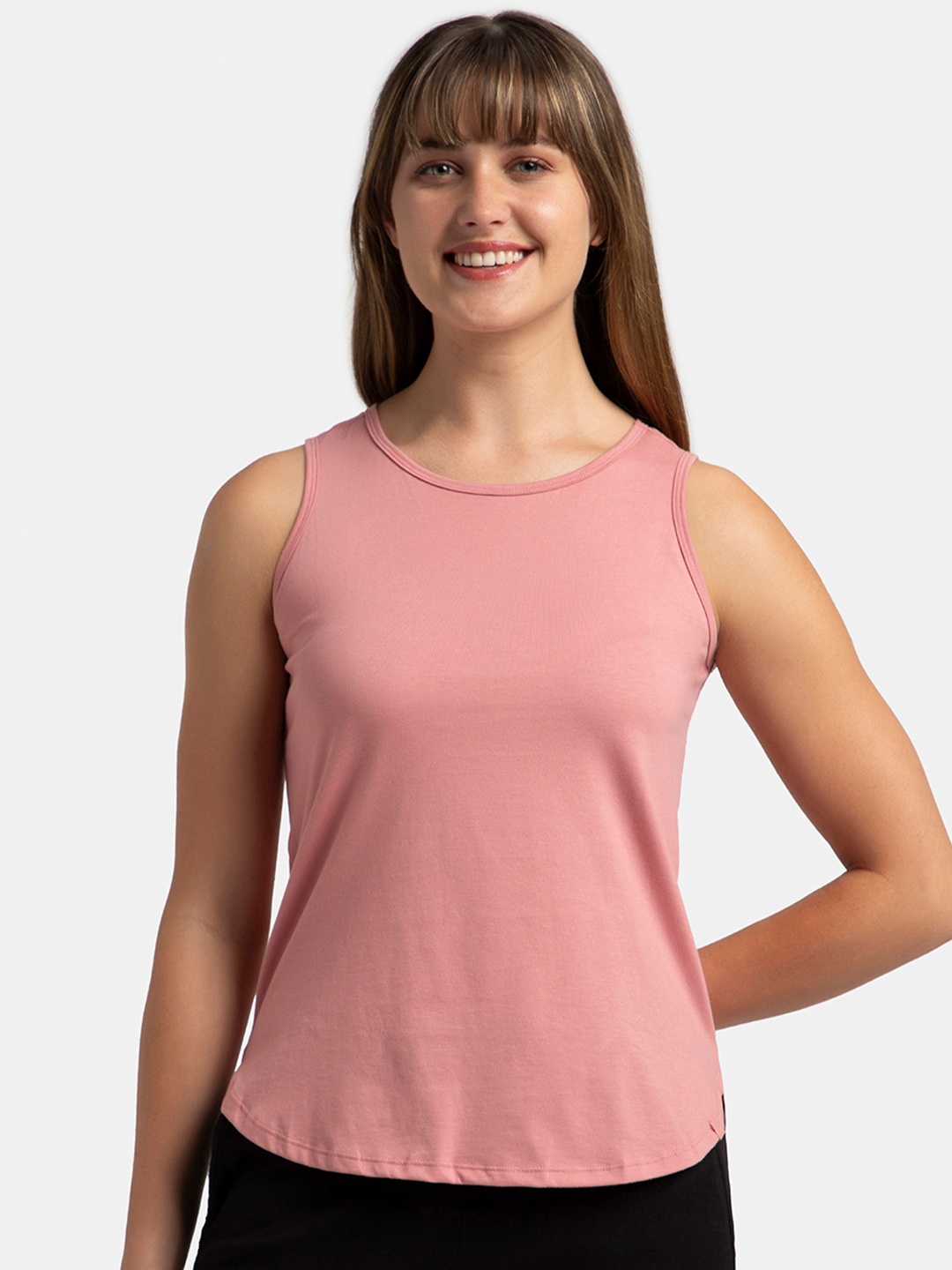 

Jockey Super Combed Cotton Rich Solid Curved Hem Styled Tank Top -AW77, Peach