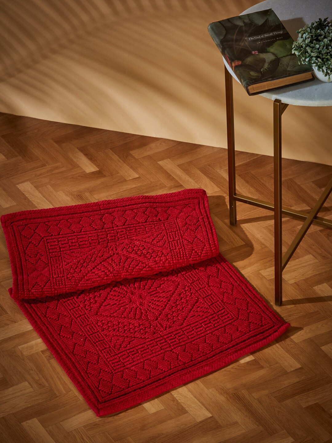 

Fabindia Red Aqib Cotton Woven Bath Rugs