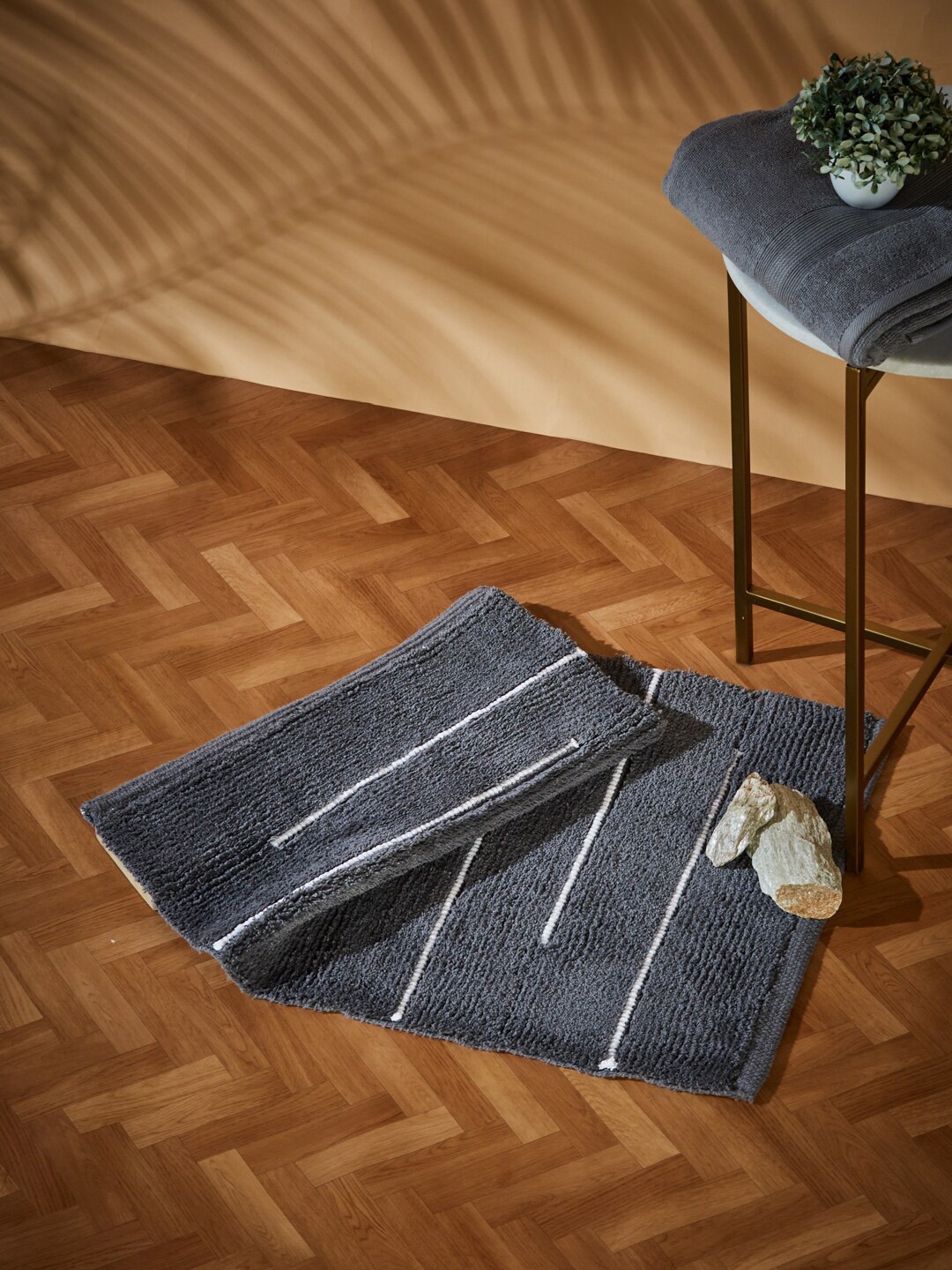 

Fabindia Grey Striped Cotton Woven 150GSM Bathmat
