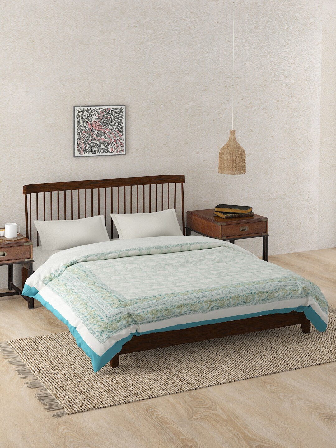 

Fabindia Teal & Green Floral Summer 180 GSM Cotton Double Bed Quilt