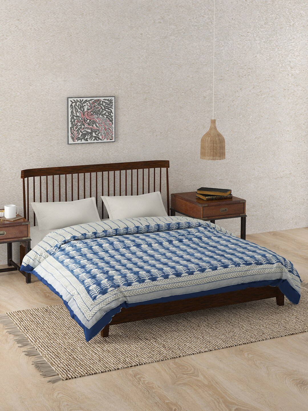 

Fabindia Blue And White 180 GSM Floral Cotton Summer Double Bed Quilt