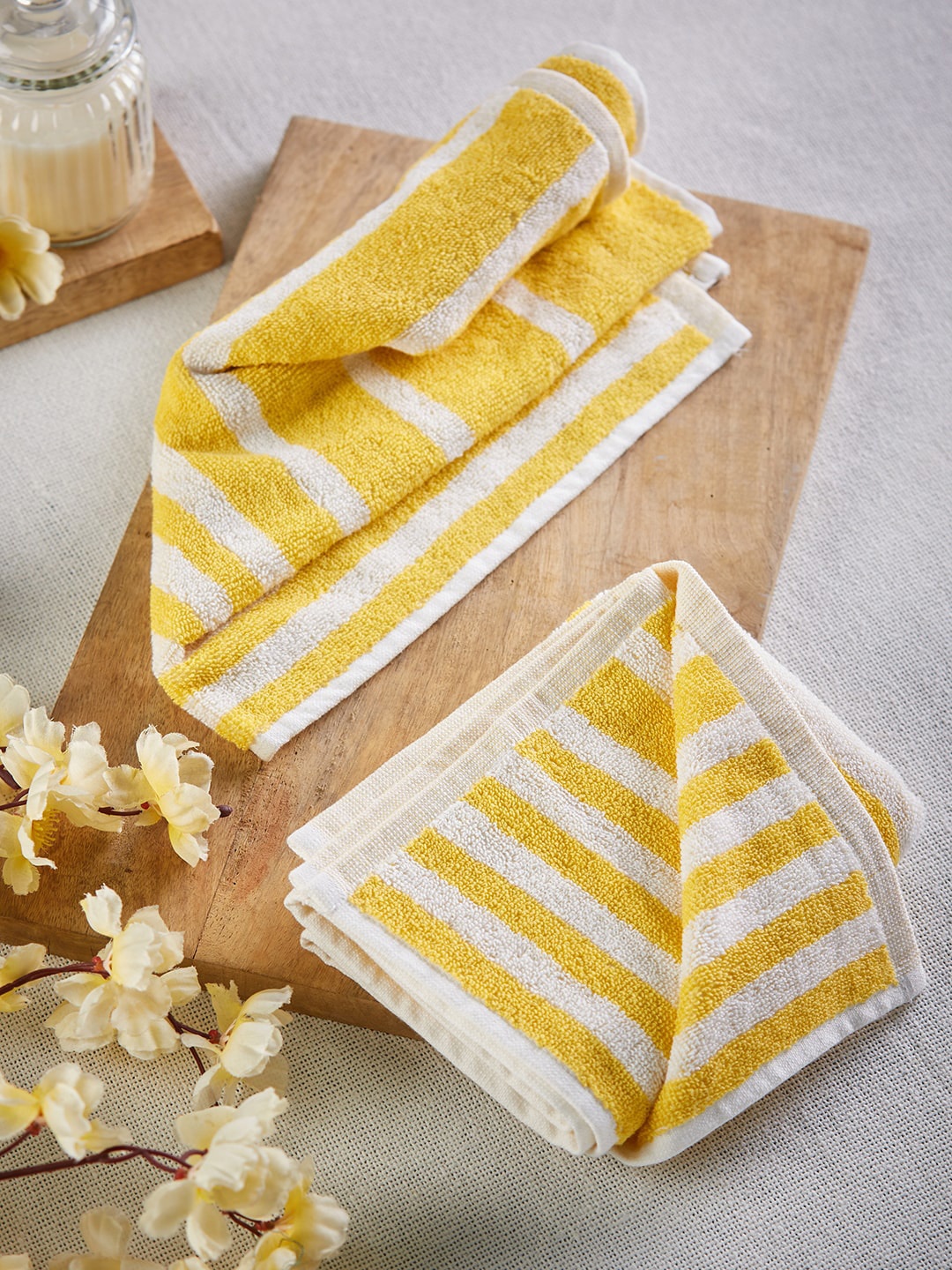 

Fabindia Yellow & White Striped Cotton Woven Bath Towel