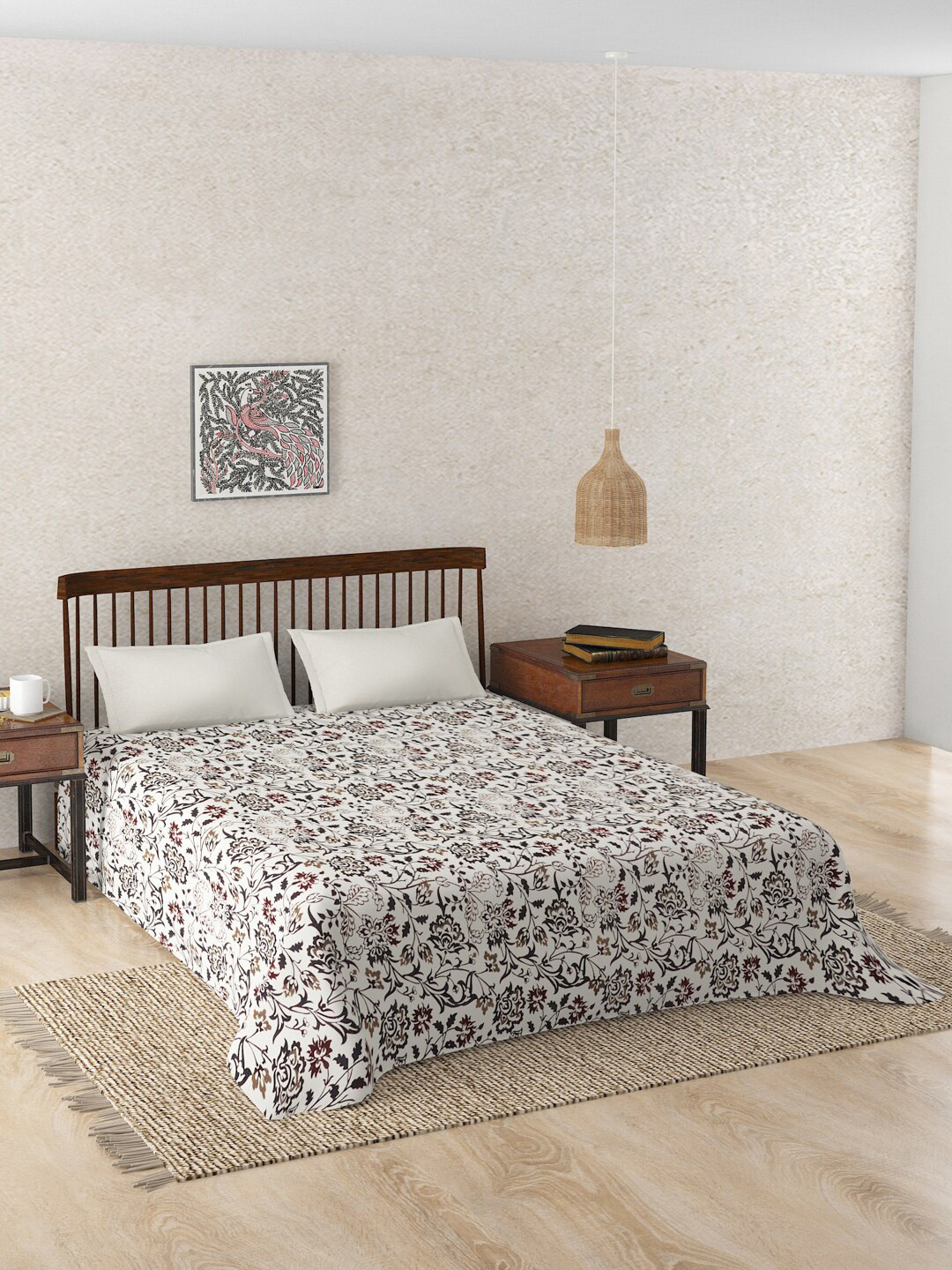 

Fabindia Black & Beige Floral Printed Cotton Double King Bed Cover