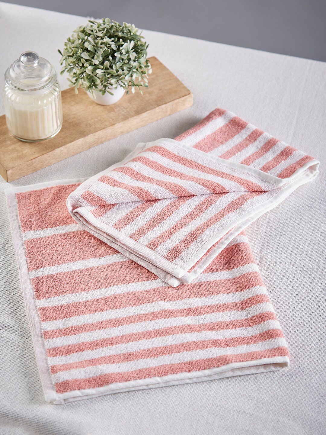 

Fabindia Striped 500 GSM Cotton Hand Towel, Pink