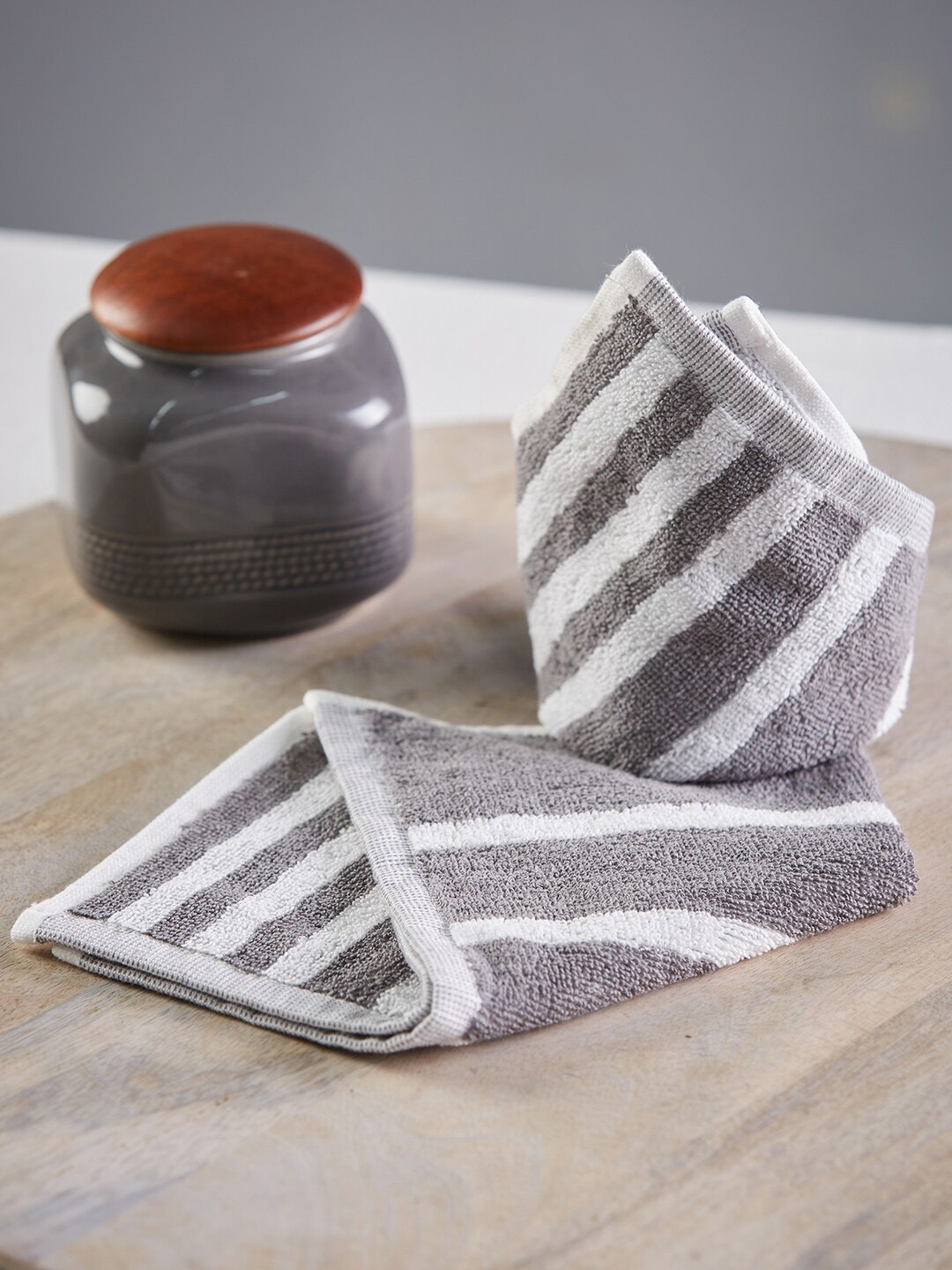 

Fabindia Pack of 2 Striped 500GSM Cotton Face Towels, Grey