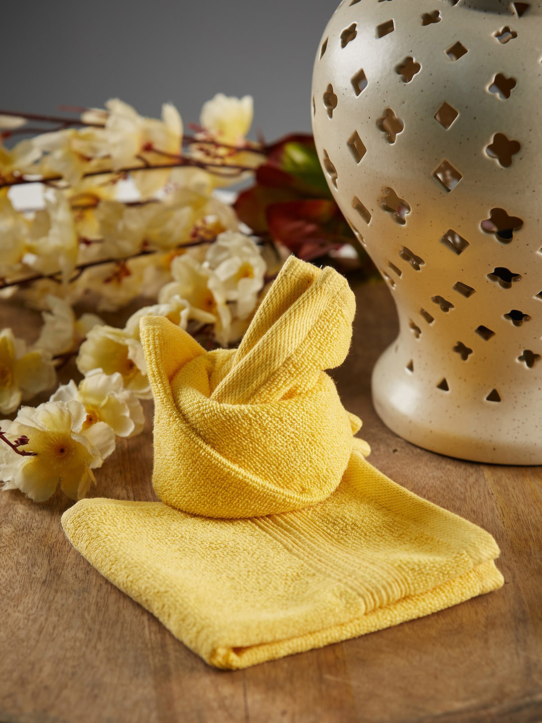 

Fabindia Set Of 2 Yellow Woven 500 GSM Cotton Bath Towels