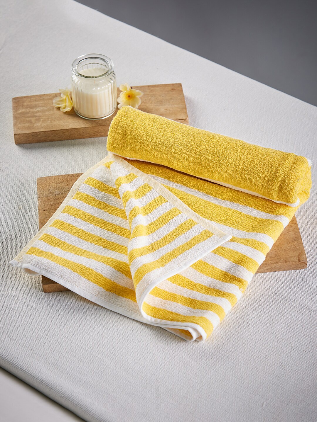 

Fabindia Yellow & White Striped Cotton 500 GSM Bath Towels