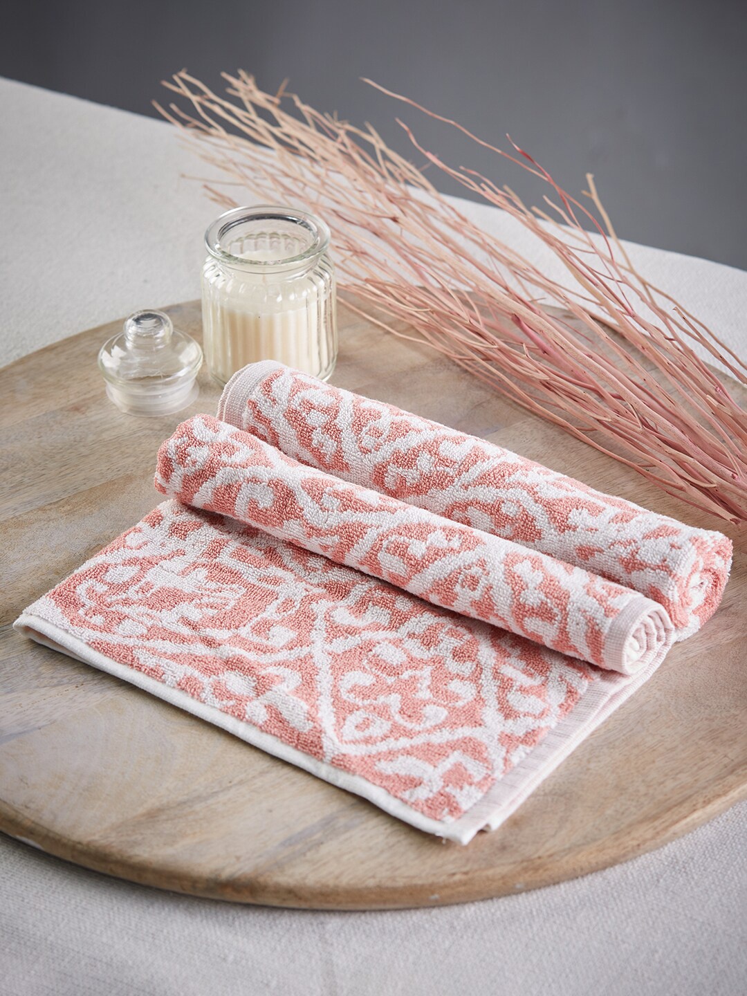 

Fabindia Pink & White Ethnic Motifs Shia Cotton Woven Hand Towel