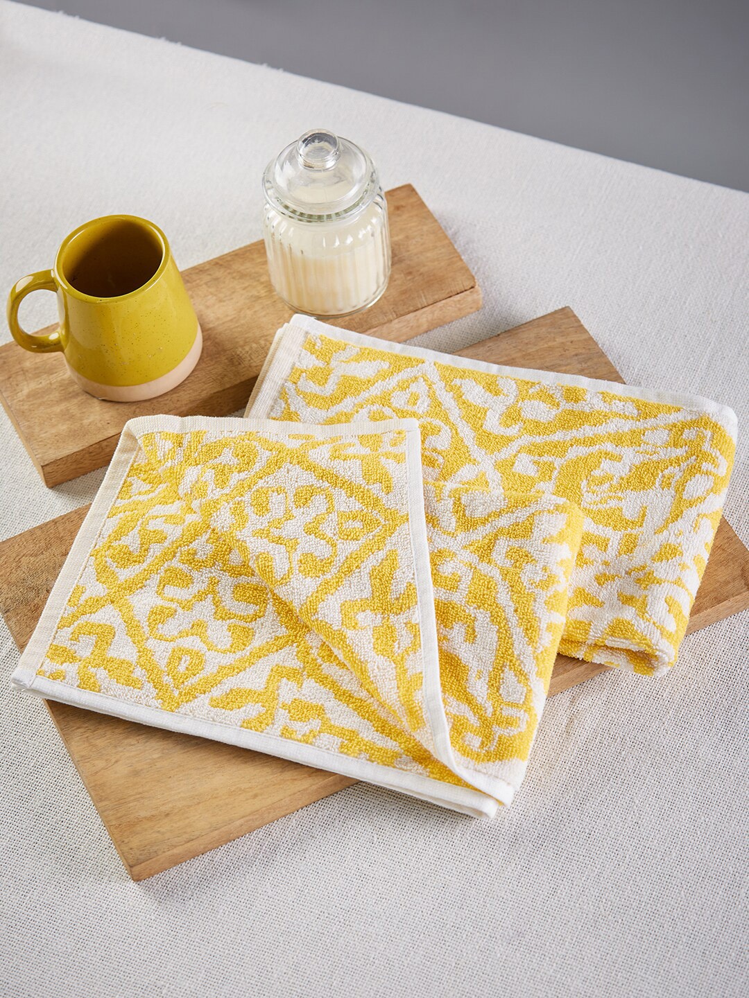 

Fabindia Yellow & White Shia Cotton Woven Hand Towel