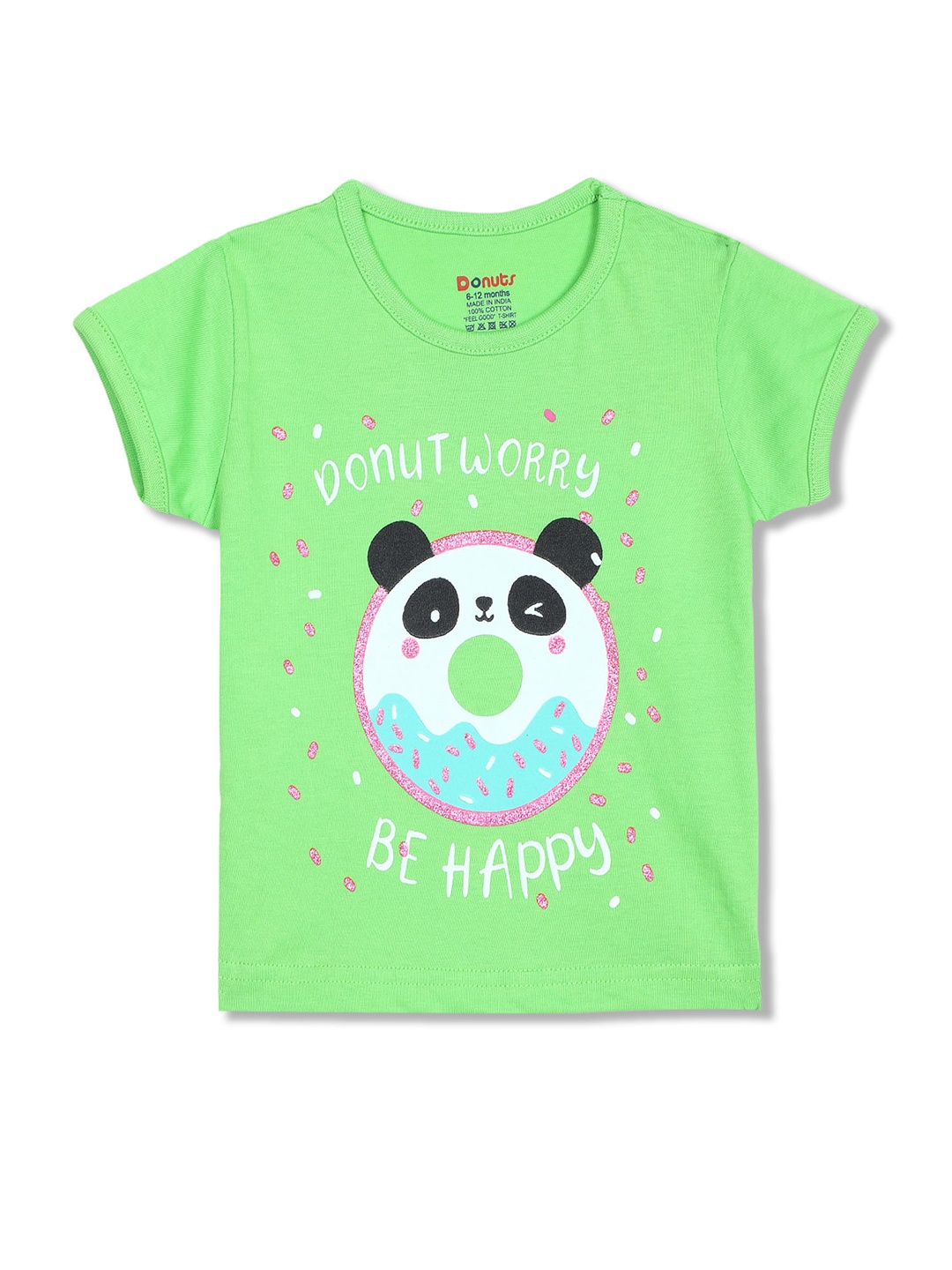 

Donuts Girls Green Graphic Printed Pure Cotton T-shirt