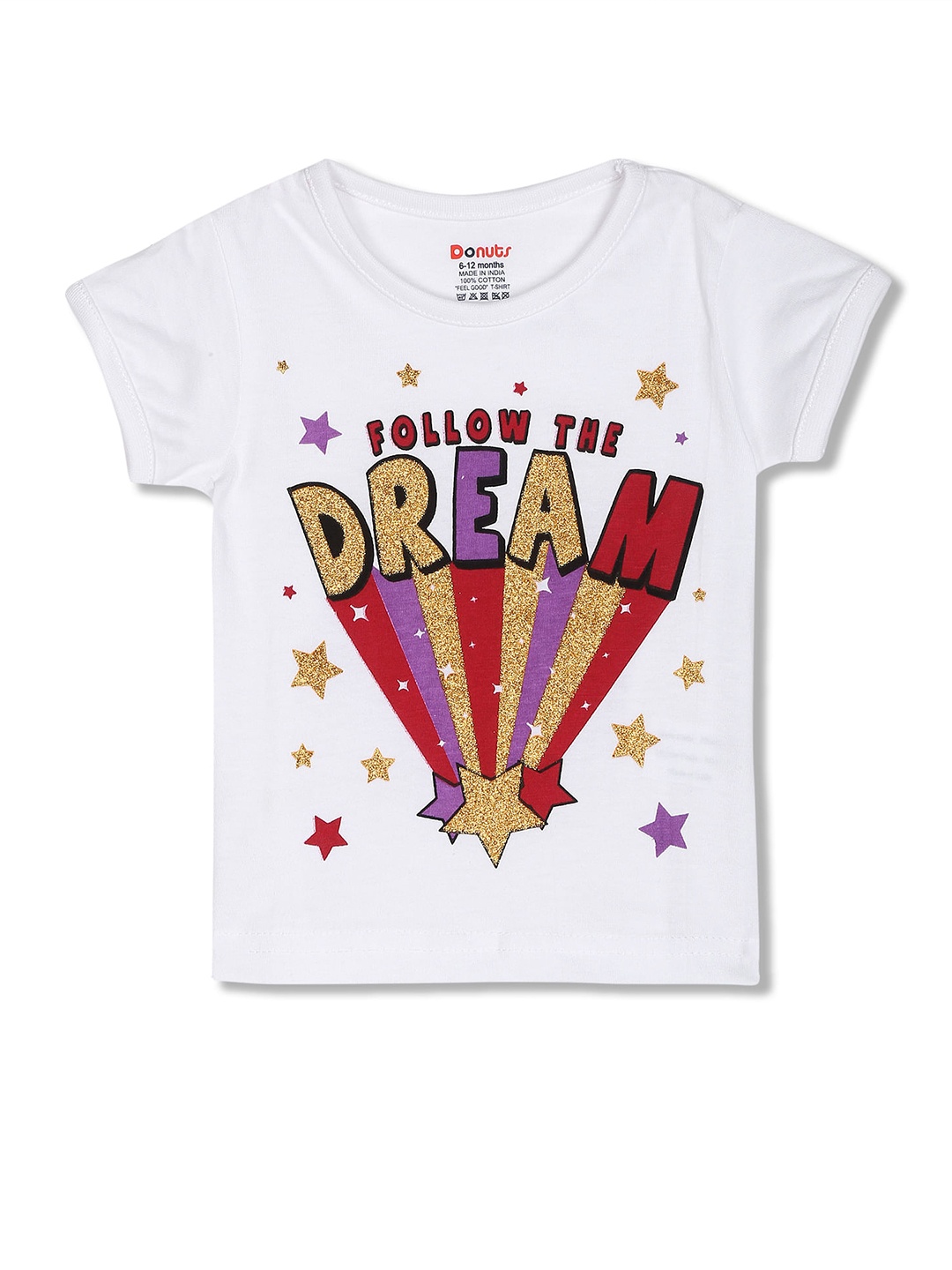 

Donuts Girls White & Red Typography Printed T-shirt
