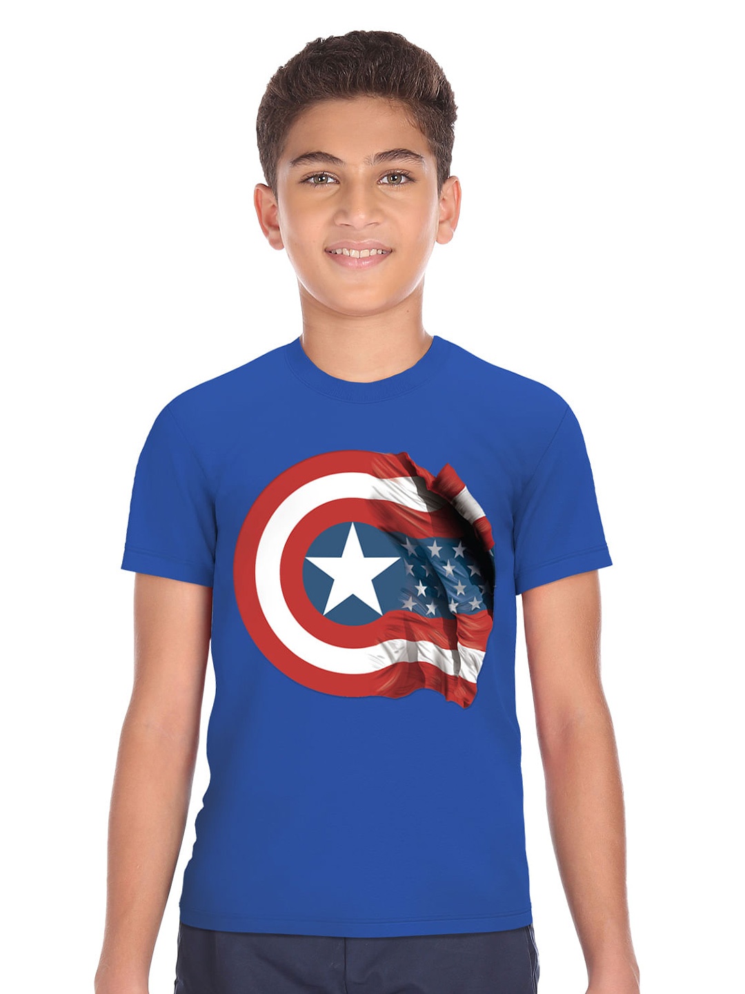 

Ruggers Junior Boys Blue Captain America Printed T-shirt