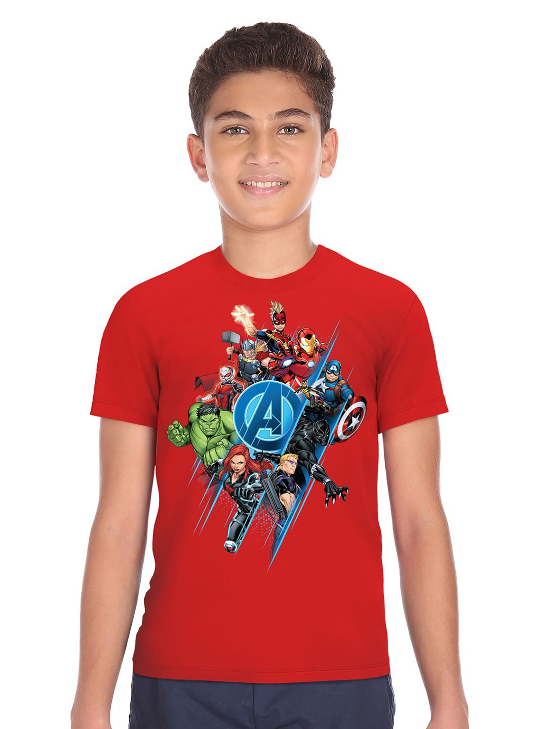 

Ruggers Junior Boys Red Avengers Printed Pure Combed Cotton T-shirt