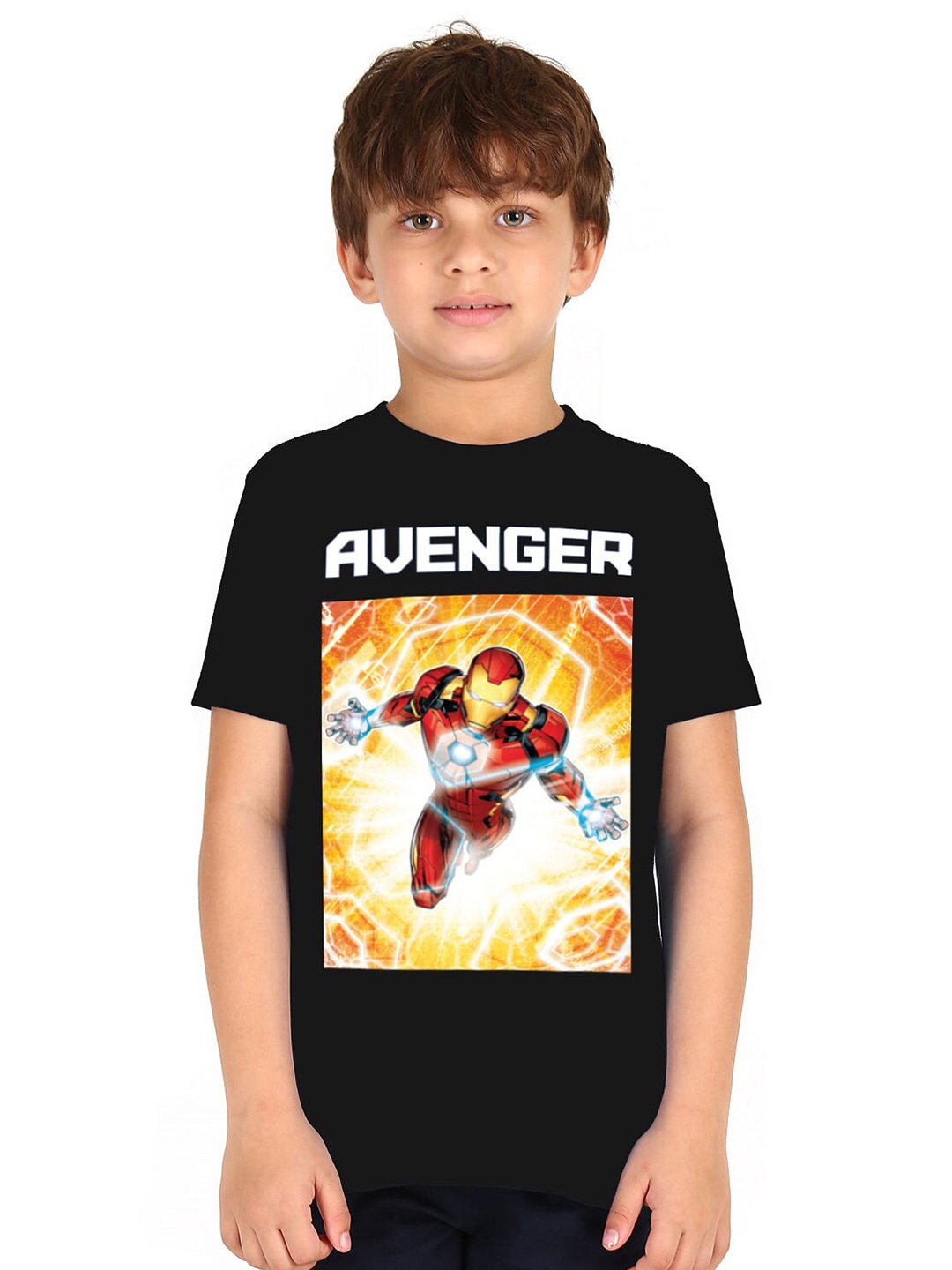 

Donuts Boys Black Avengers Printed Raw Edge T-shirt