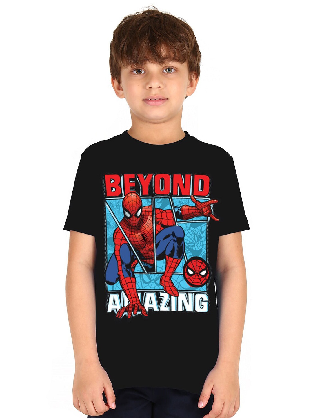 

Donuts Boys Black Spider-Man Printed Pure Combed Cotton T-shirt