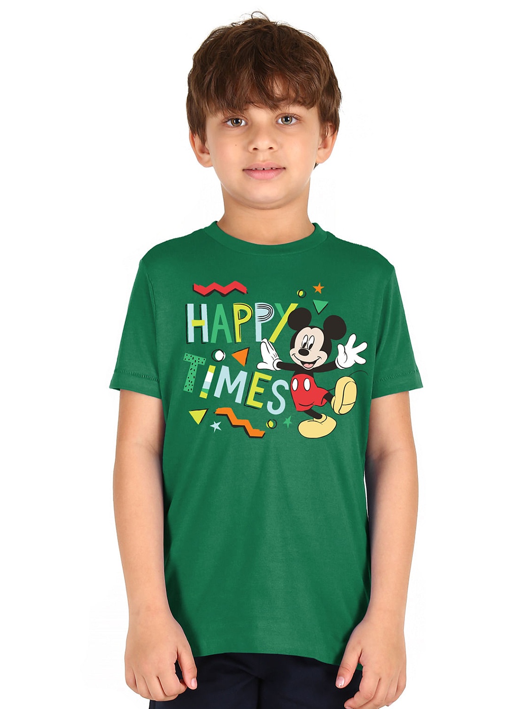 

Donuts Boys Green Mickey Mouse Printed Pure Cotton T-shirt