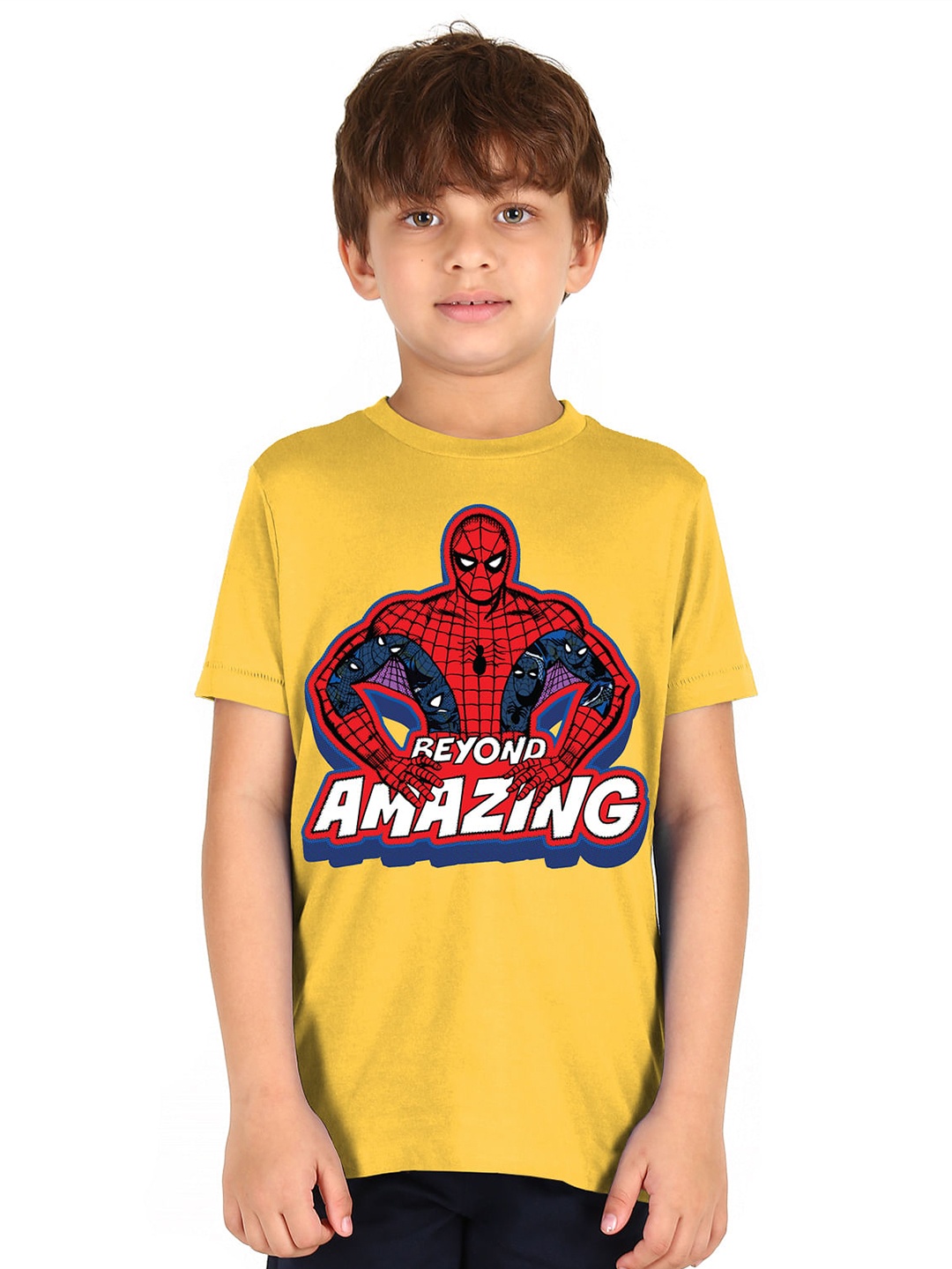 

Donuts Boys Yellow & Red Spiderman Printed Pure Cotton T-shirt