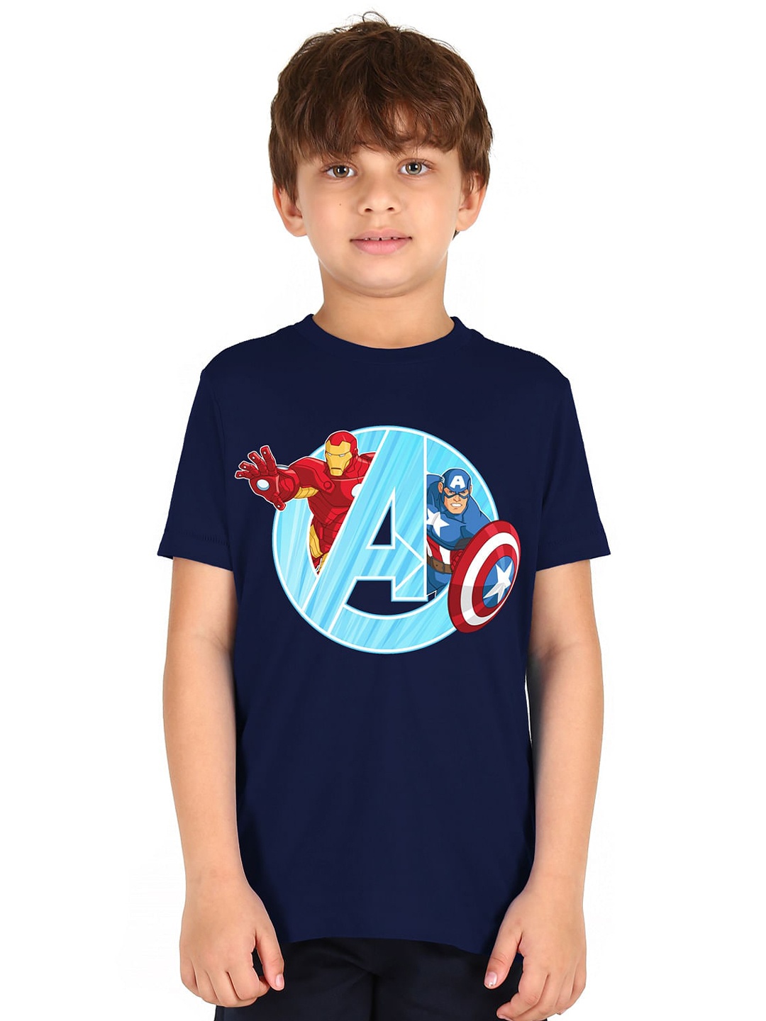 

Donuts Boys Blue Captain America Printed Raw Edge T-shirt