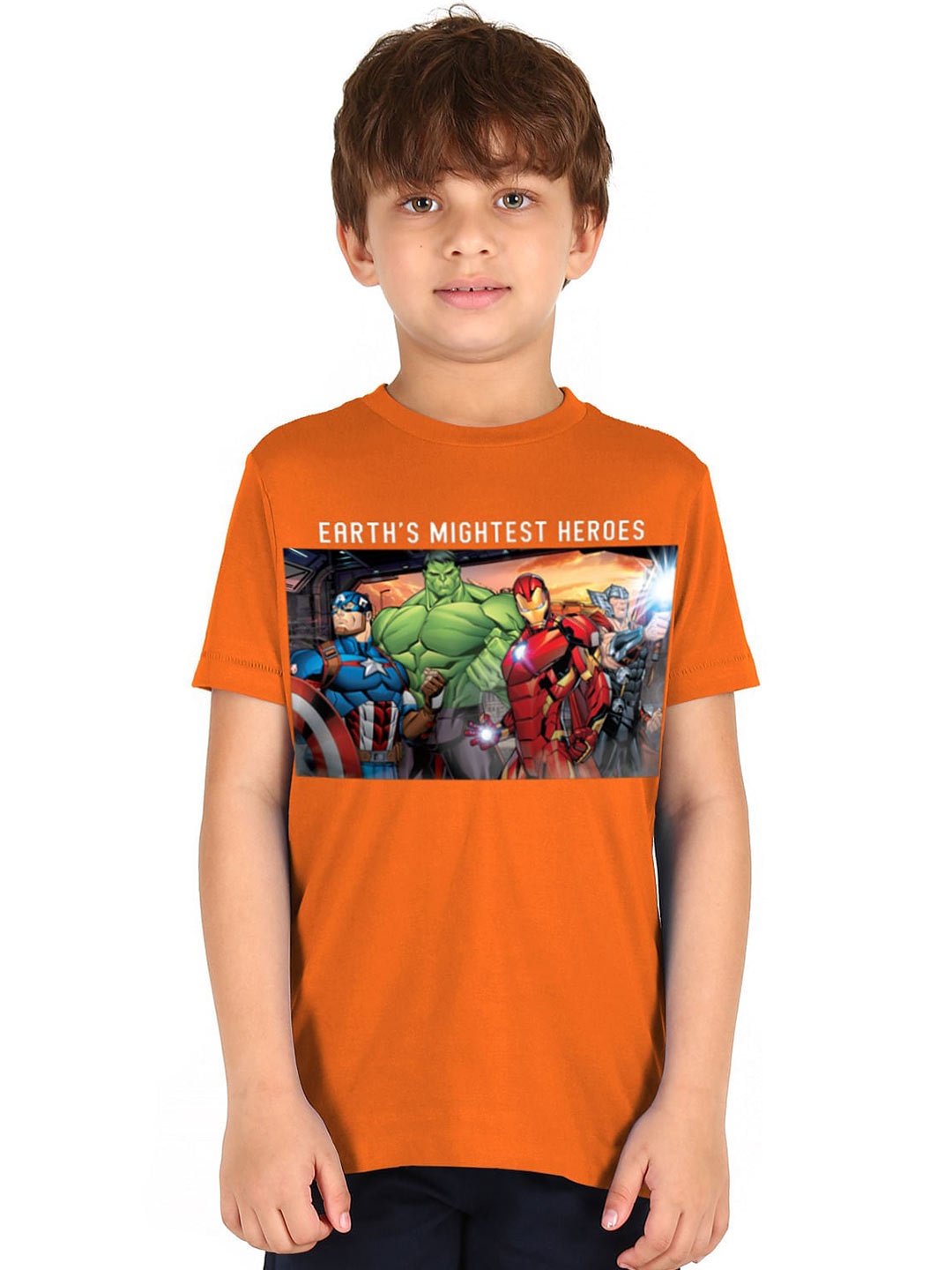 

Donuts Boys Orange Avengers Printed Pure Cotton T-shirt