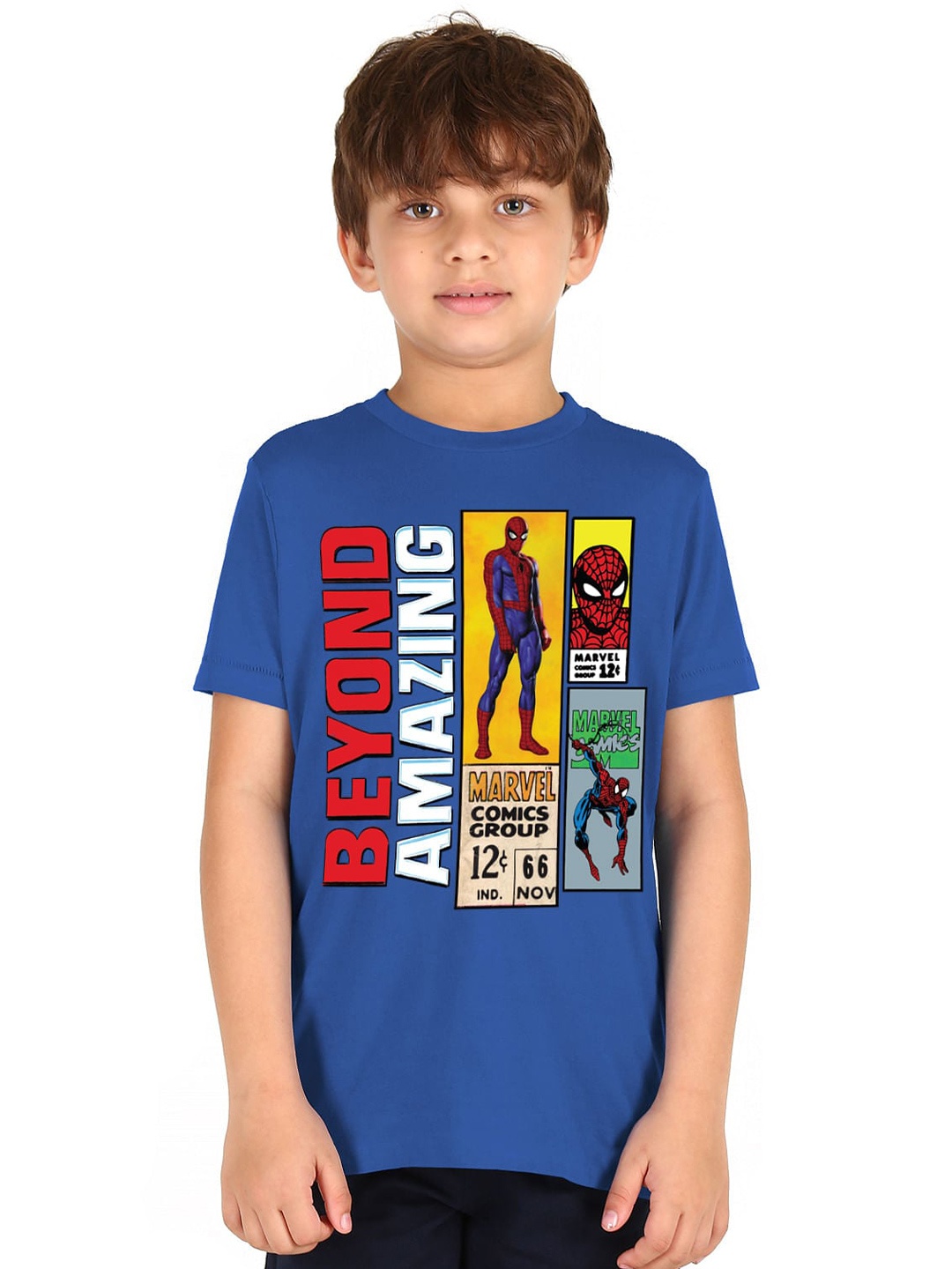 

Donuts Boys Blue Spider-Man Printed Raw Edge T-shirt