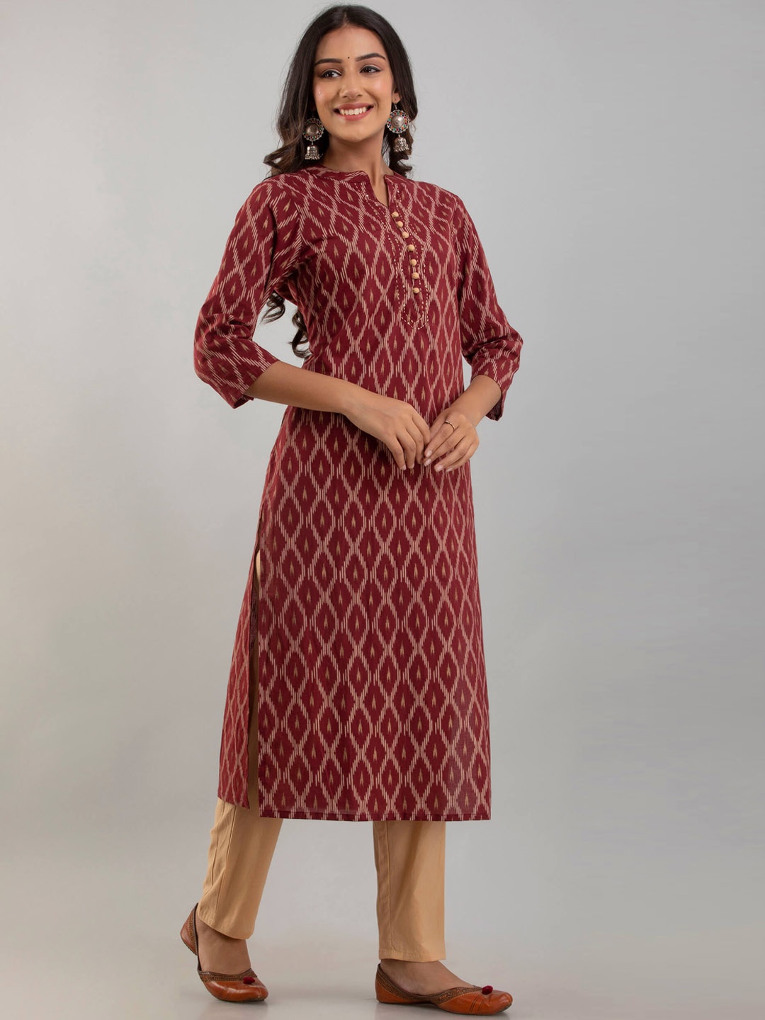 

Fusion Threads Women Maroon Printed Pure Cotton Kurta With Trousers