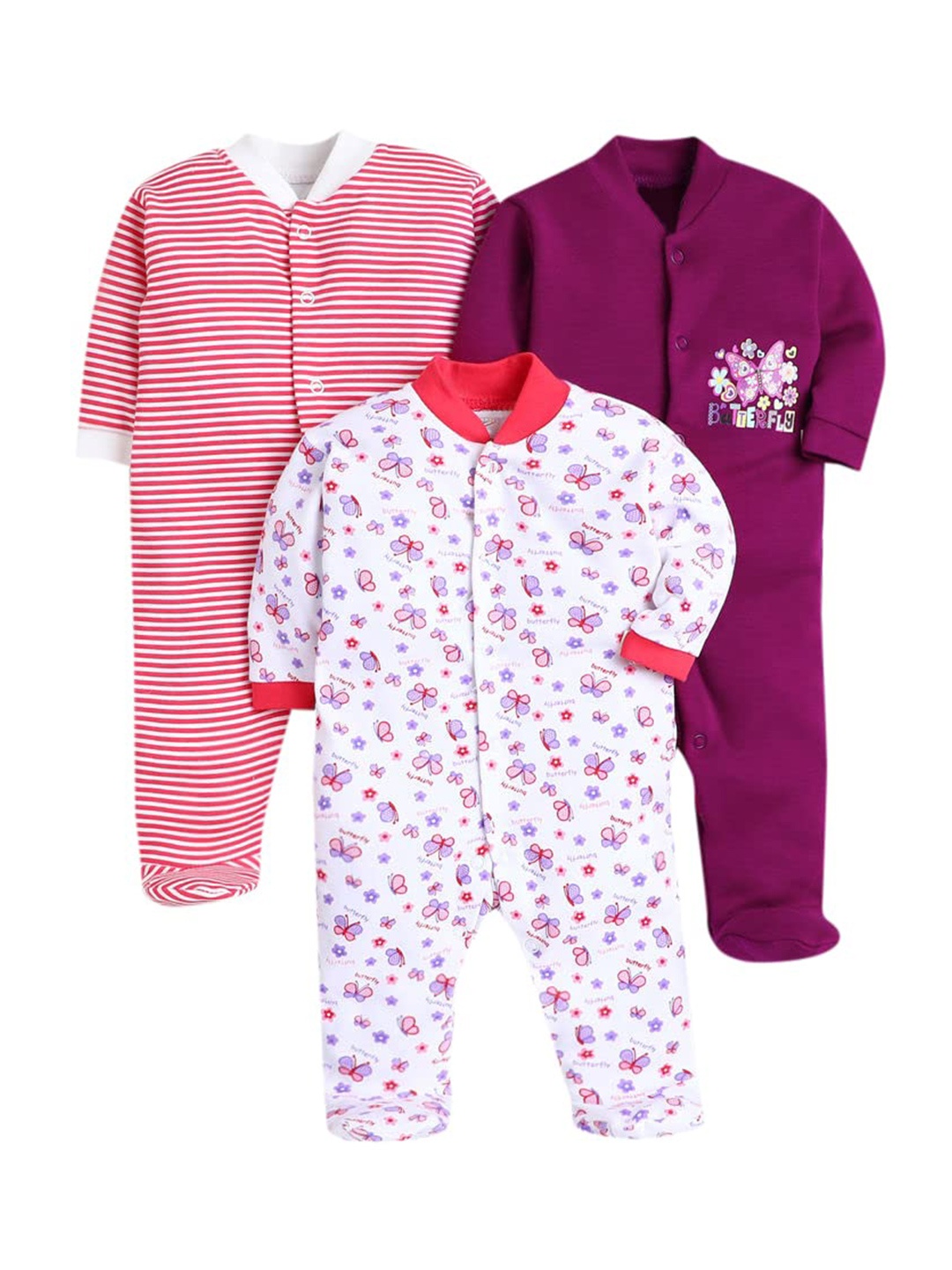 

EIO Infants Pack of 3 Printed Cotton Sleepsuits, Magenta