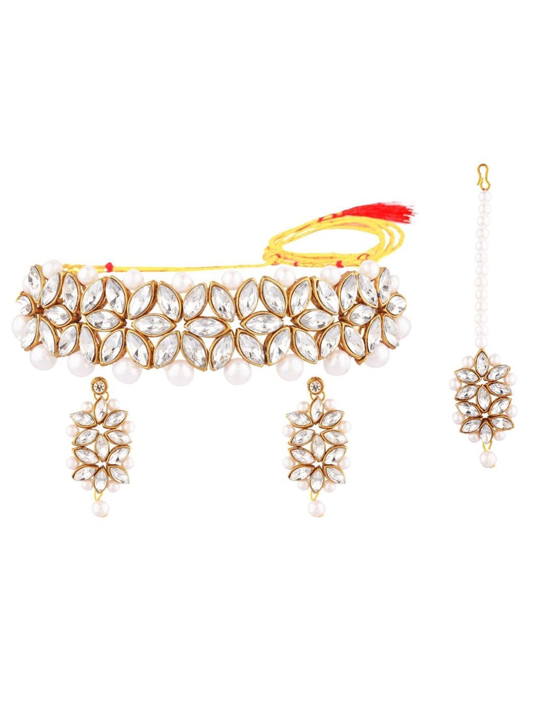 

Efulgenz Gold-plated White Crystal-Studded Jewellery Set