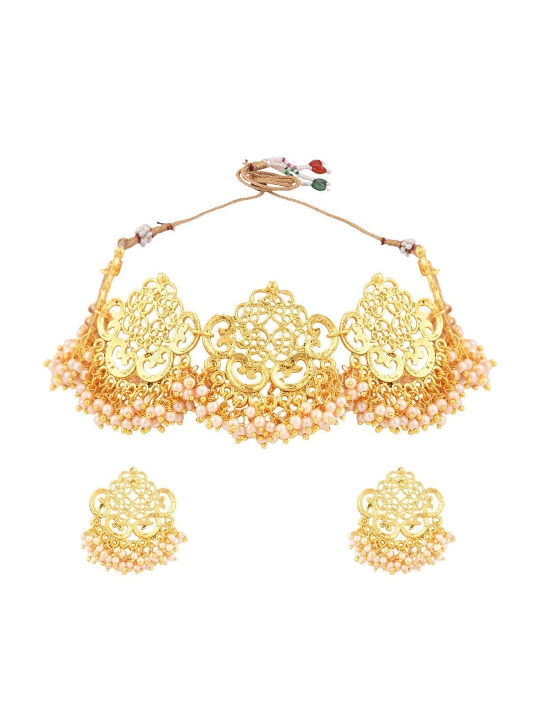

Efulgenz Gold Plated and White Beaded Faux Pearl Traditional Jewelry Set