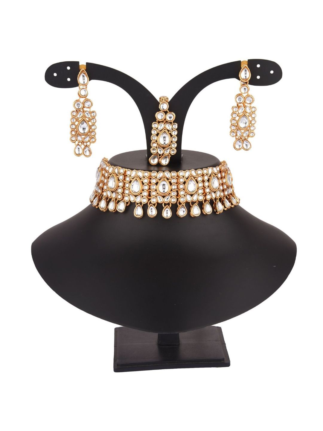 

Efulgenz Gold-Plated White Crystal-Studded Jewellery Set