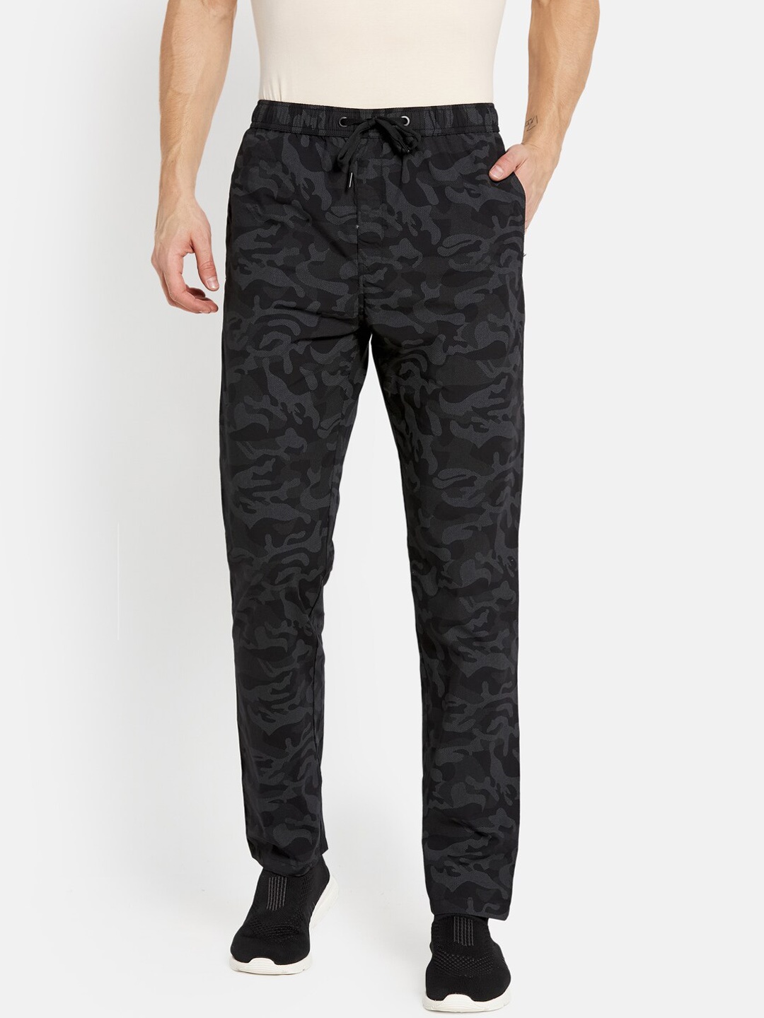 

Octave Men Black Camouflage Printed Cotton Track Pants