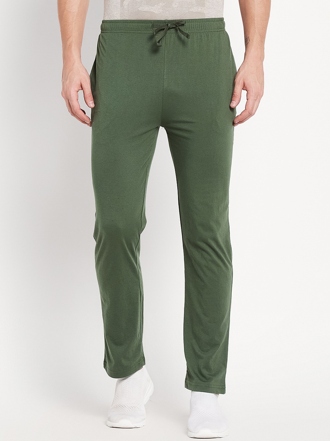 

Octave Men Olive Green Solid Cotton Track Pants