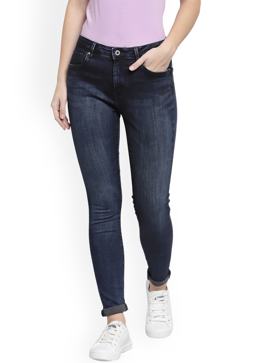 

Pepe Jeans Women Black Skinny Fit High-Rise Low Distress Light Fade Jeans