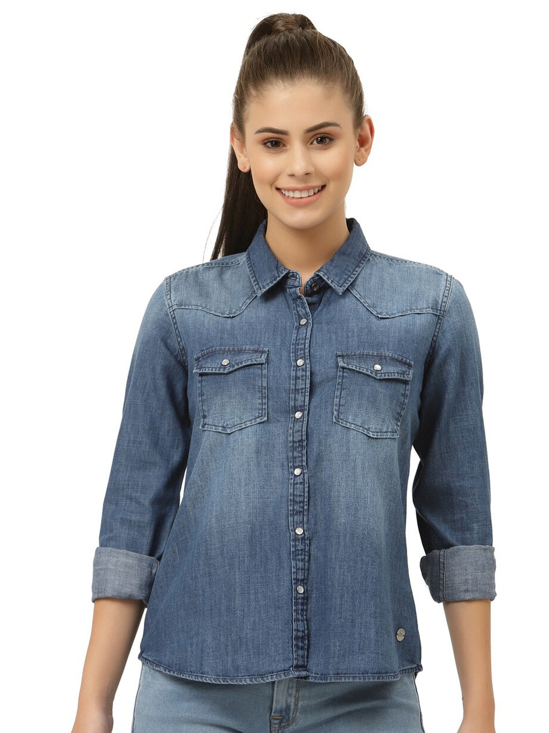 

Pepe Jeans Women Blue Denim Casual Shirt