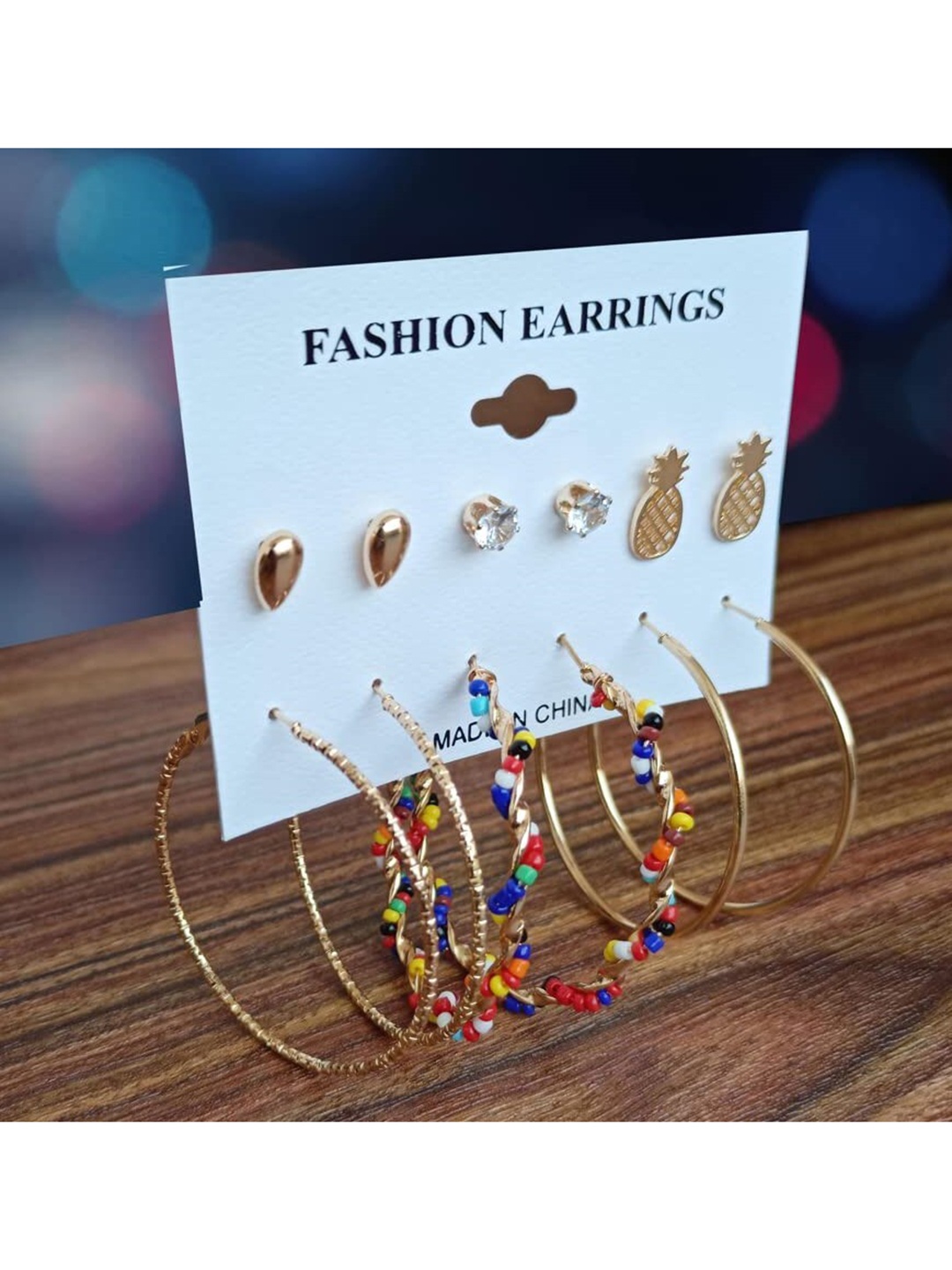 

ANNA CREATIONS Set of 6 Gold-Toned Contemporary Hoop Earrings