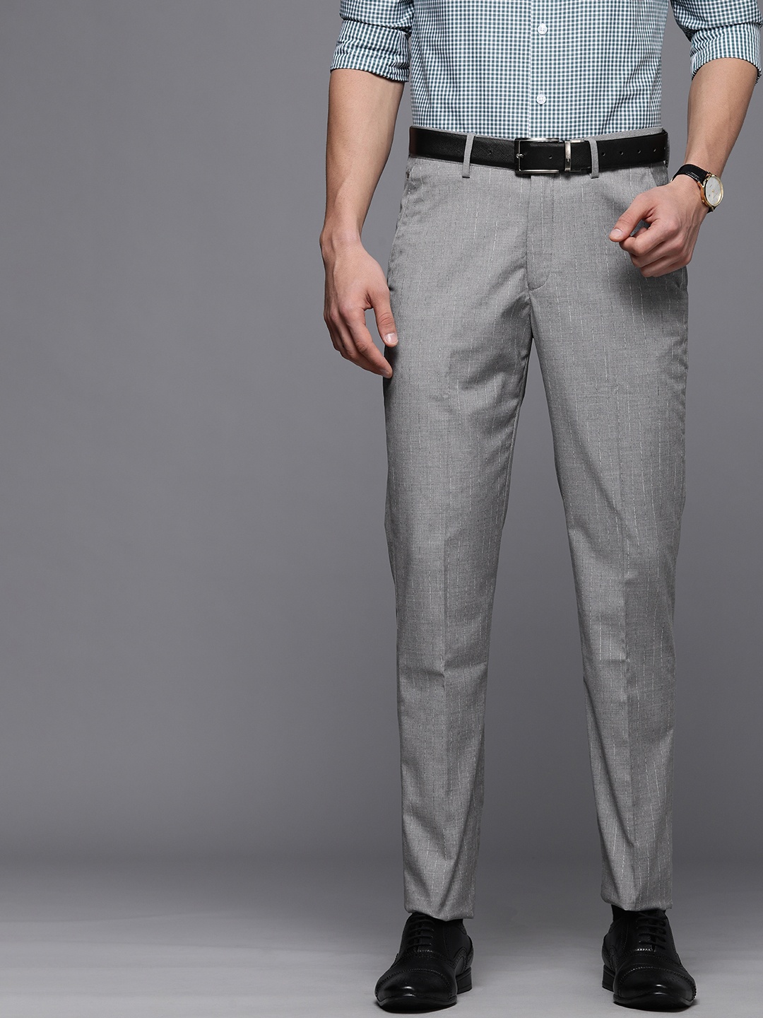 

Louis Philippe Men Grey Self-Design Slim Fit Formal Trousers