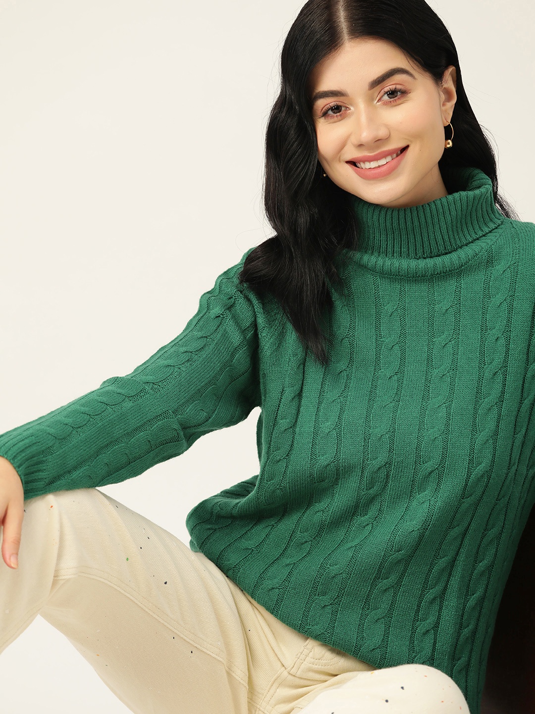 

DressBerry Women Green Cable Knit Pullover