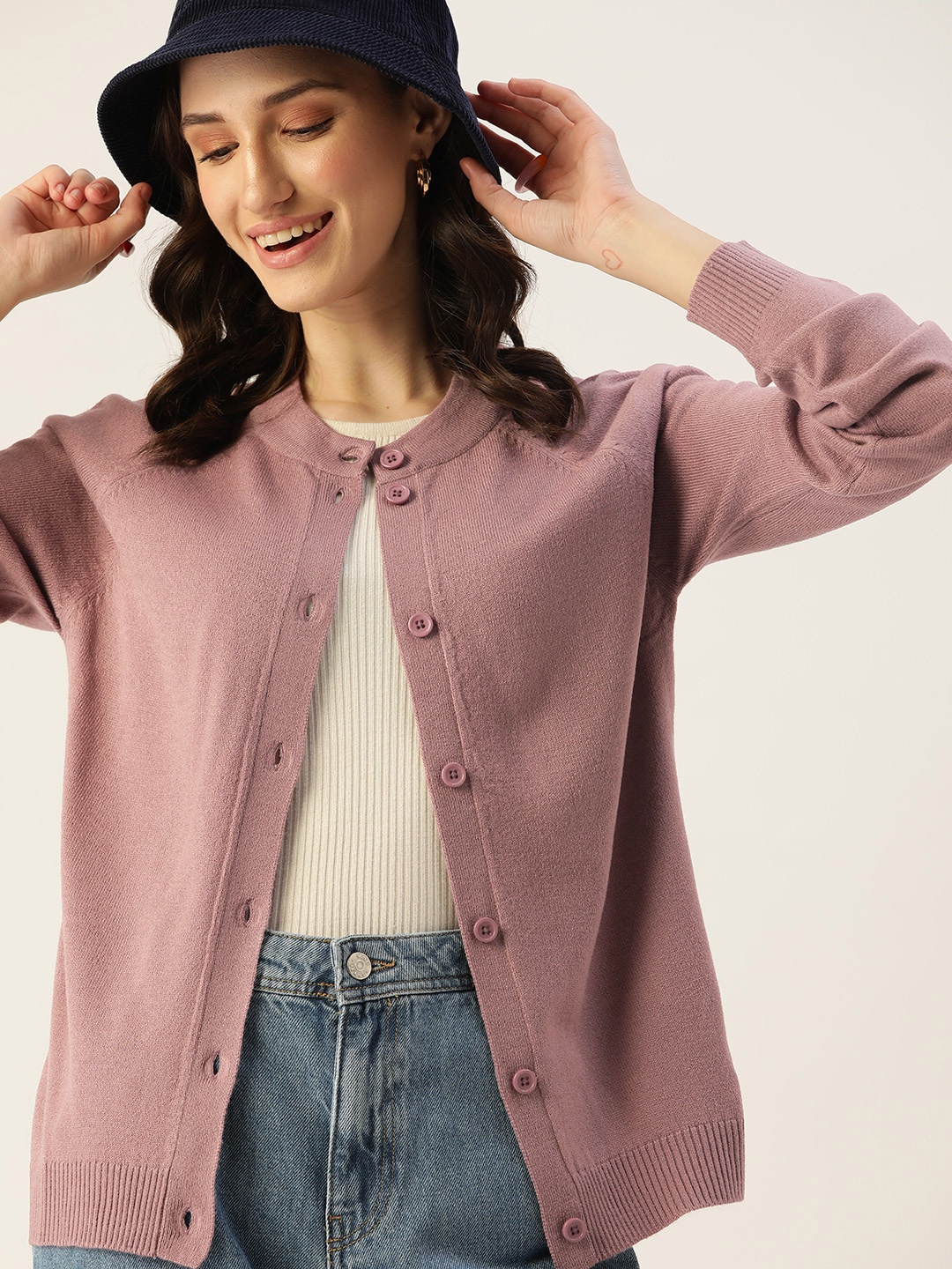 

DressBerry Women Mauve Solid Cardigan