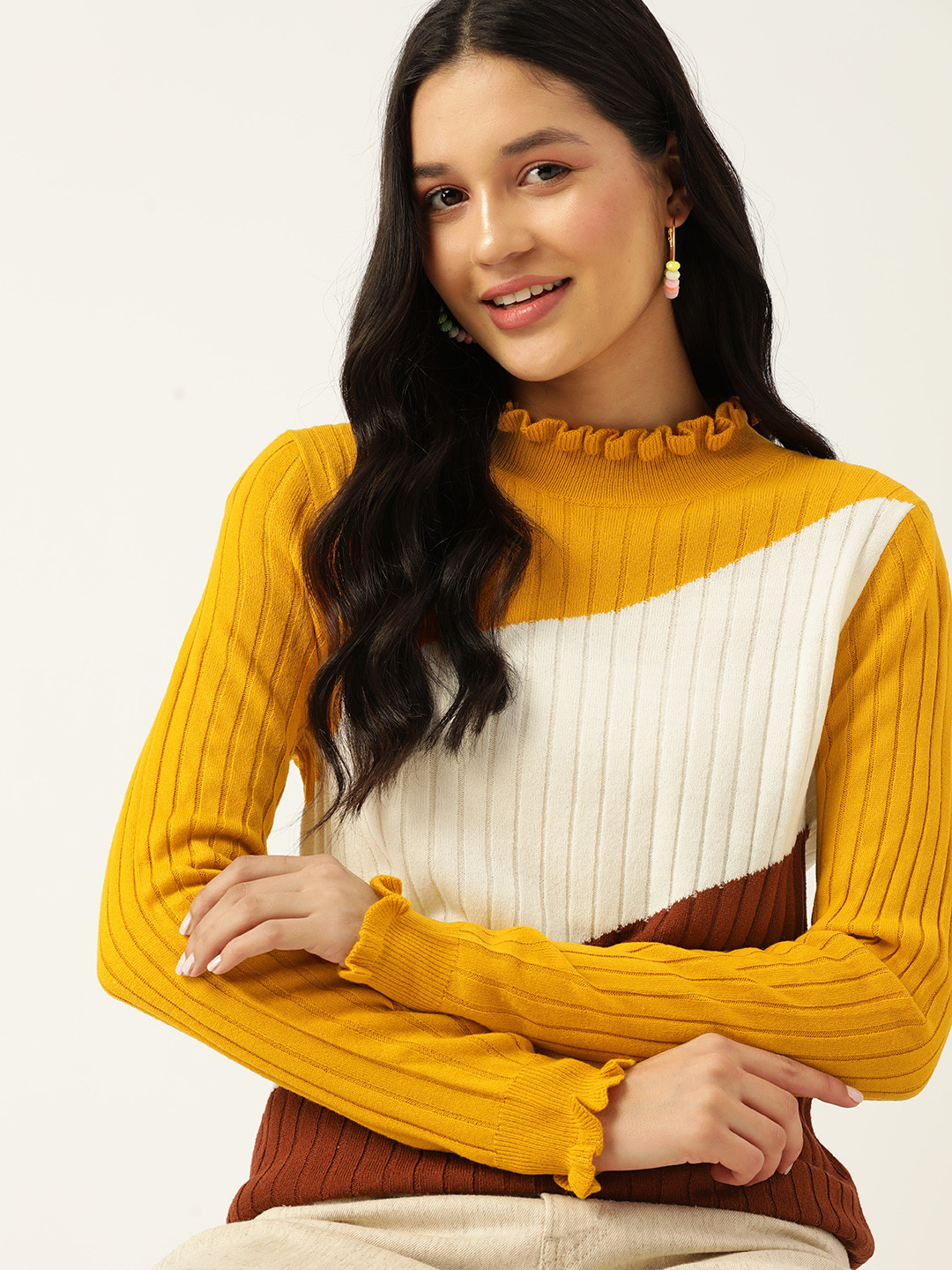 

Dressberry Women Colourblocked Pullover, Mustard