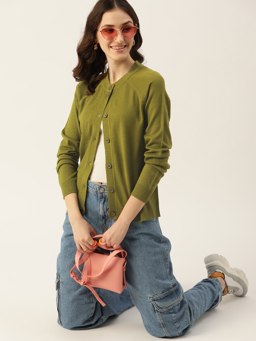 

DressBerry Women Olive Green Solid Cardigan