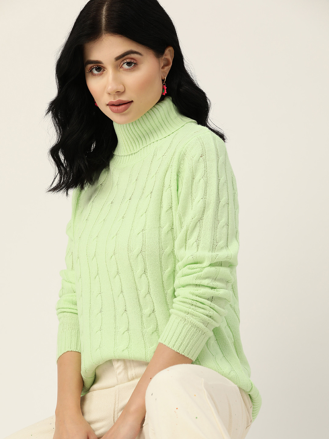 

DressBerry Women Green Cable Knit Pullover Sweater