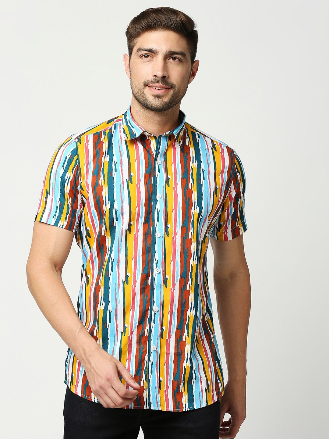 

EVOQ Men Blue Standard Striped Casual Shirt