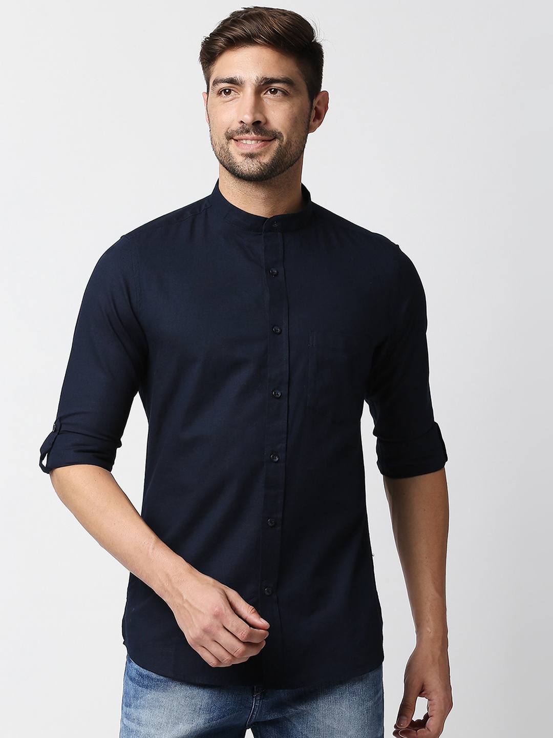 

EVOQ Men Navy Blue Standard Casual Shirt