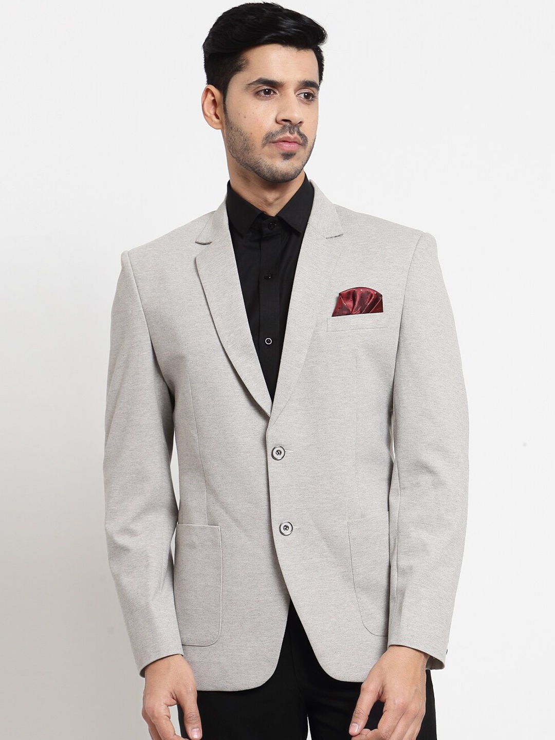 

KLOTTHE Men Grey Solid Slim-Fit Single-Breasted Casual Blazer