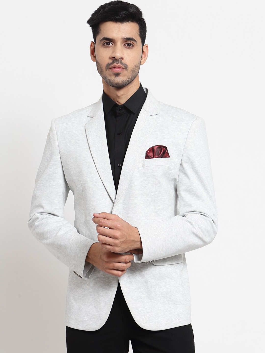 

KLOTTHE Men Cream-Colored Solid Slim-Fit Single Breasted Formal Blazer