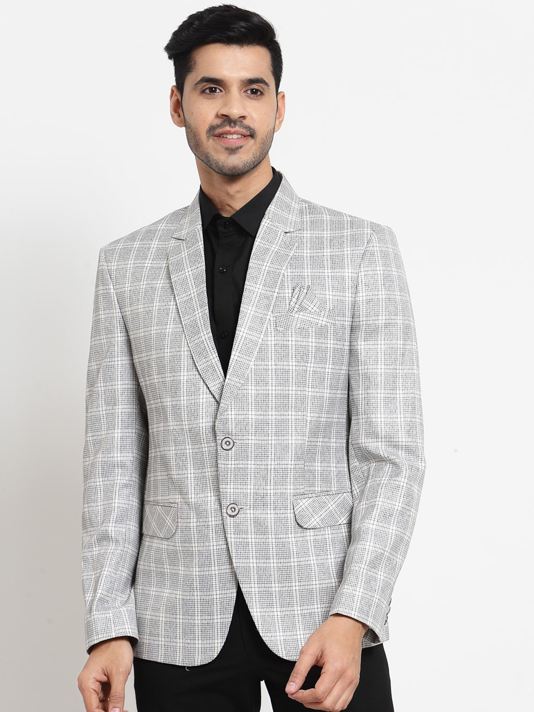 

KLOTTHE Men White Checked Single-Breasted Slim Fit Casual Blazer