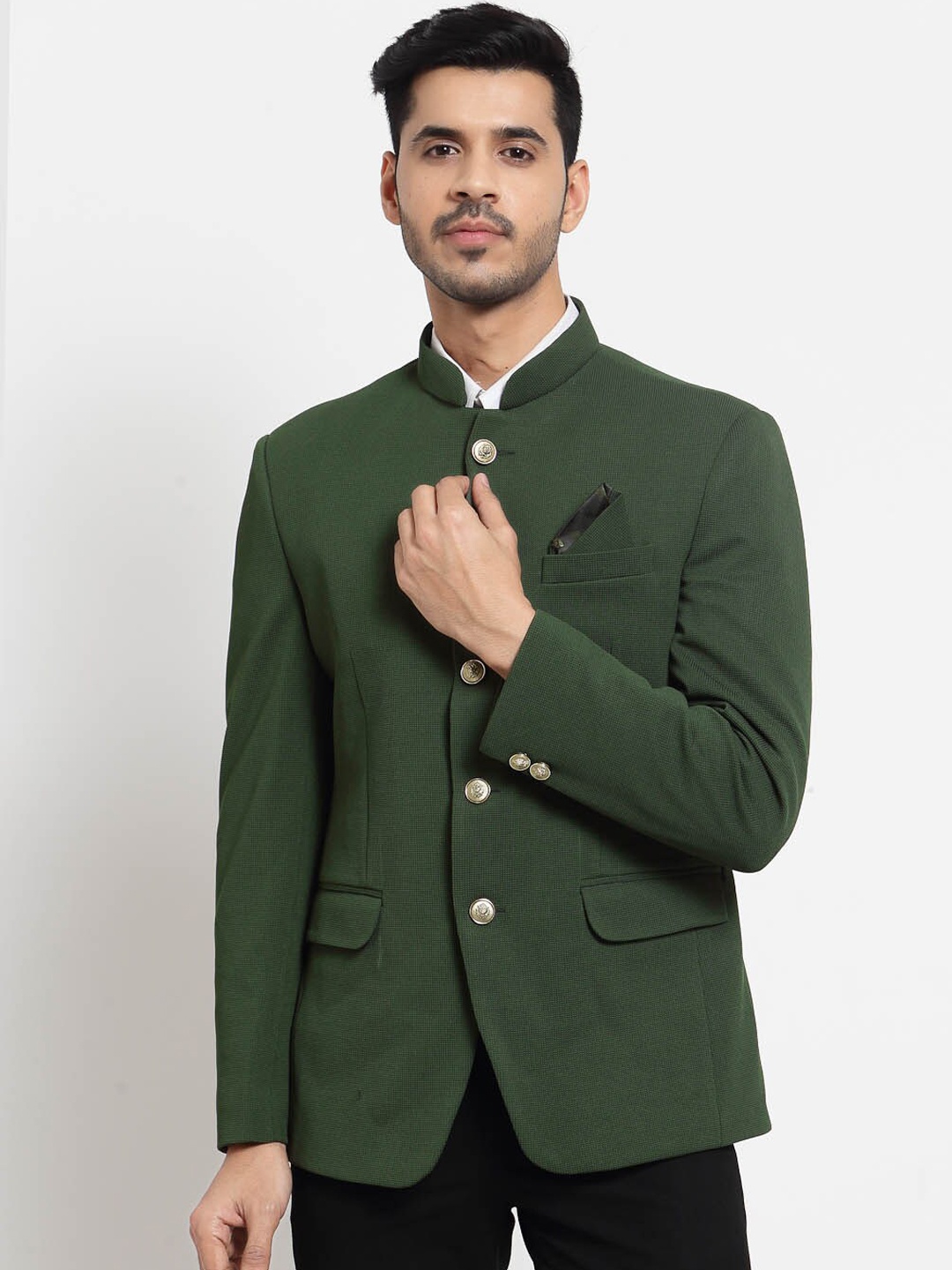 

KLOTTHE Men Green Solid Slim-Fit Bandhgala Blazer